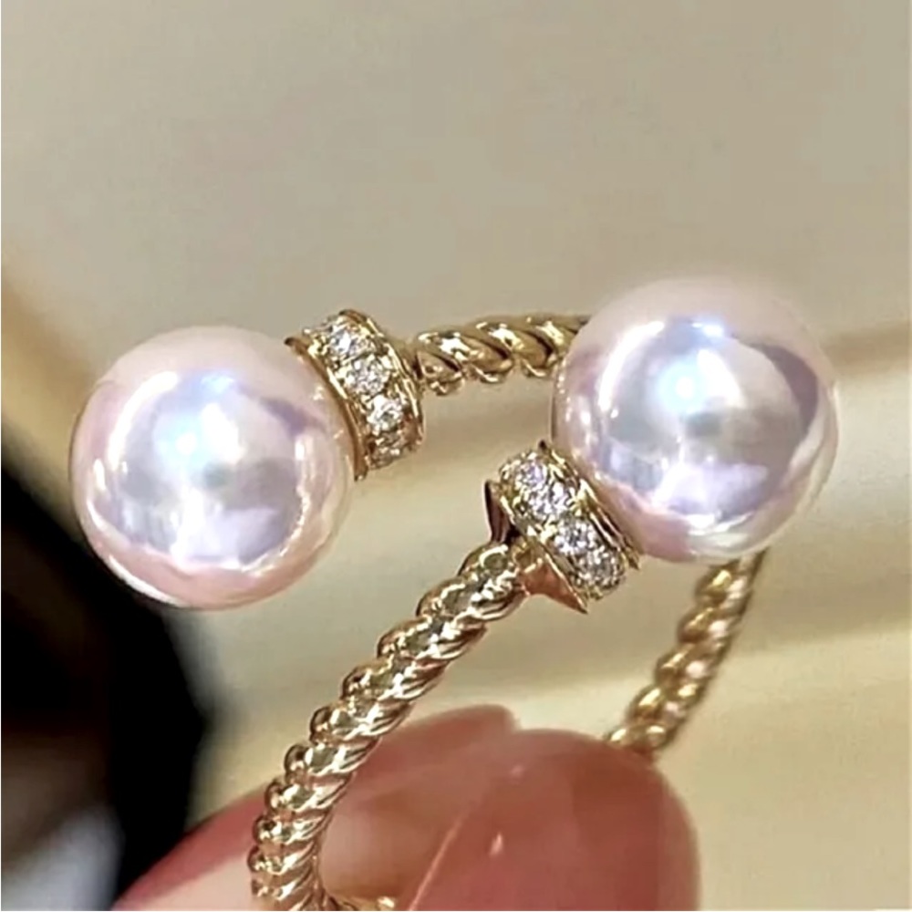 New 18k Yellow Gold Over Silver Cultured Pearl Open Ring - Picture 7 of 7